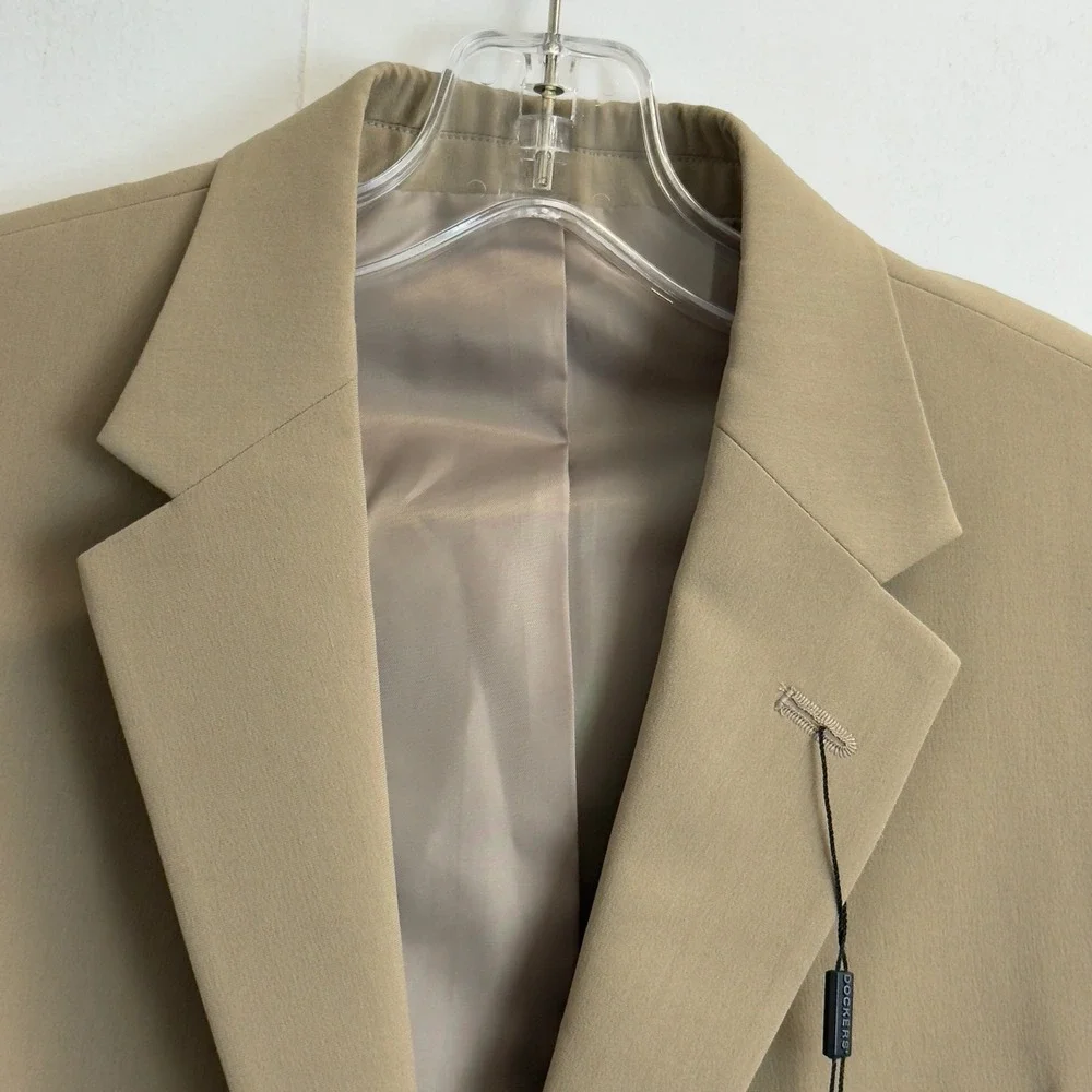 NEW Dockers Mens 38S Khaki Tan Stretch Two Button Blazer Sport Coat